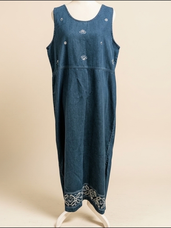 Erika Dresses & Skirts - Vintage Embroidered Denim Maxi Dress in Dark Blue